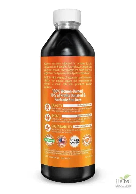 Papaya Leaf Extract 16oz – Organic 15X Liquid Papaya Leaf Herbal Supplement Liquid Extract Herbal Goodness 