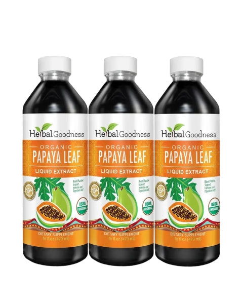 Three Papaya Immune Support Trio bottles of herbal papaya leaf liquid extract
