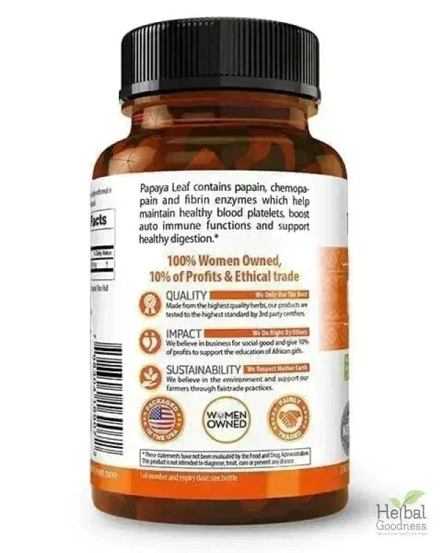 Papaya Leaf Extract 10X - 600mg Capsule - Platelet & Digestive Aid Capsules Herbal Goodness 