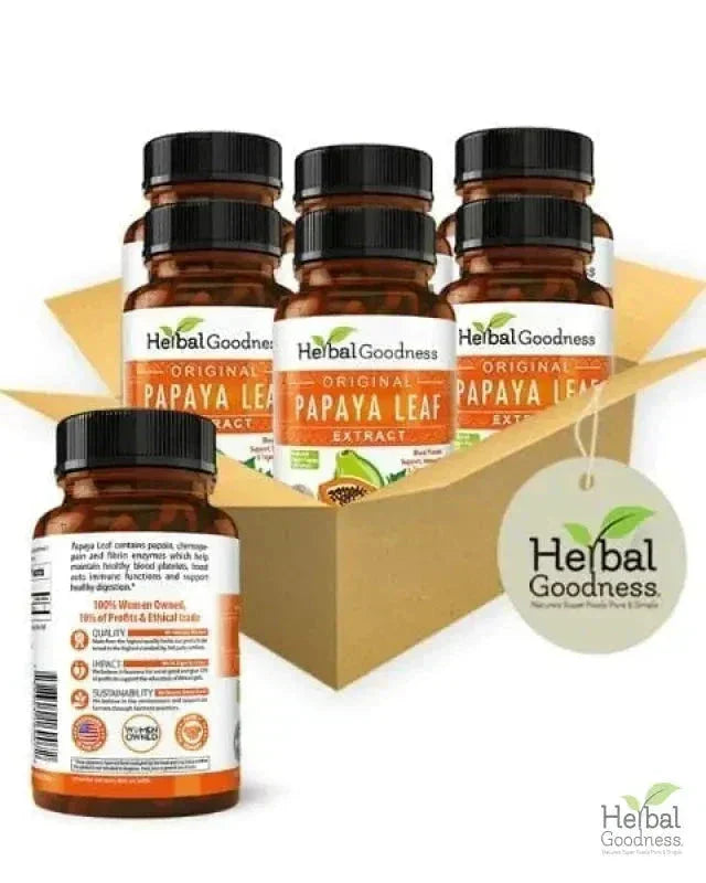 Papaya Leaf Extract 10X - 600mg Capsule - Platelet & Digestive Aid Capsules Herbal Goodness Case Qty (6) - 60 Caps 