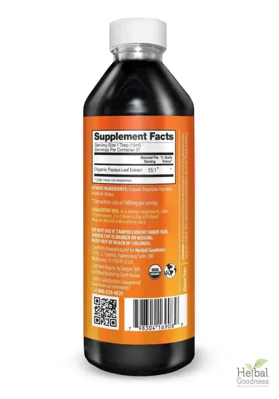 Papaya Leaf Extract 16oz – Organic 15X Liquid Papaya Leaf Herbal Supplement Liquid Extract Herbal Goodness 