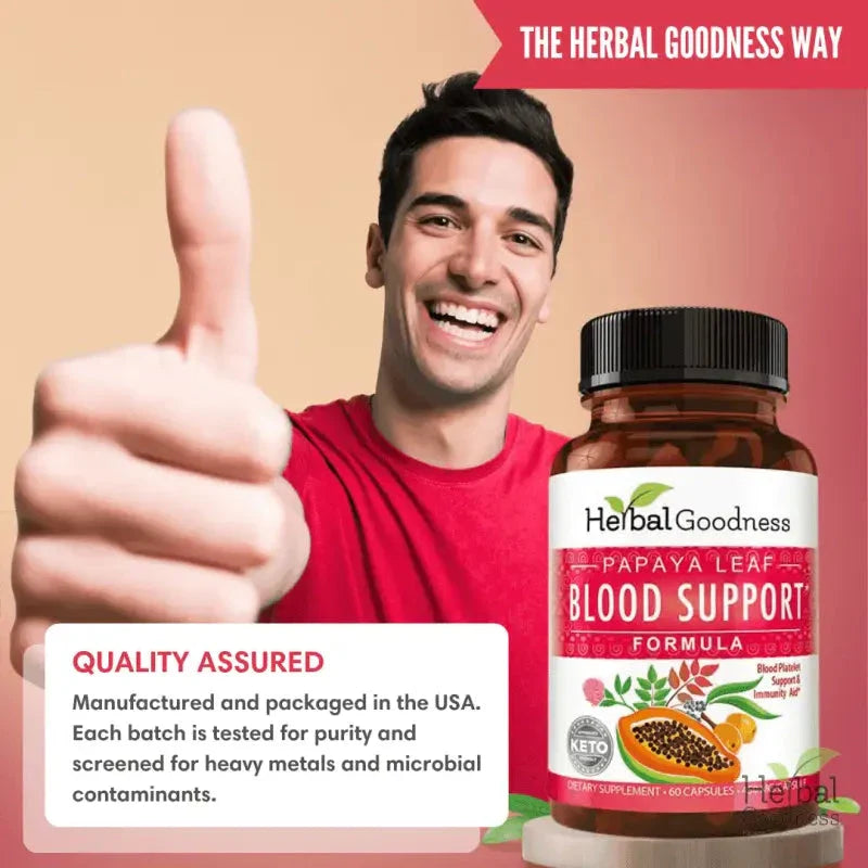Papaya Leaf Extract Blood Support - 10X 60/450mg Capsules - Blood Platelet Capsules Herbal Goodness 