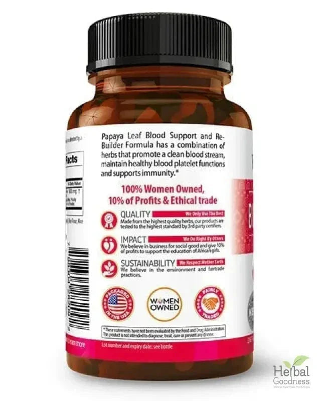Papaya Leaf Extract Blood Support - 10X 60/450mg Capsules - Blood Platelet Capsules Herbal Goodness 