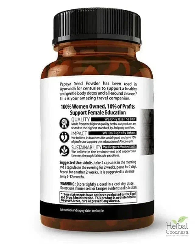 Papaya Seed Powder - 60/600mg Capsules - Gut & Colon Cleanse Capsules Herbal Goodness 