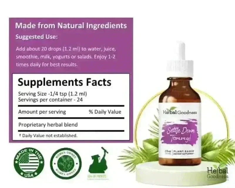 Settle Down Tommy - 2fl.oz - Gut & Digestive Aid Liquid Extract Herbal Goodness 