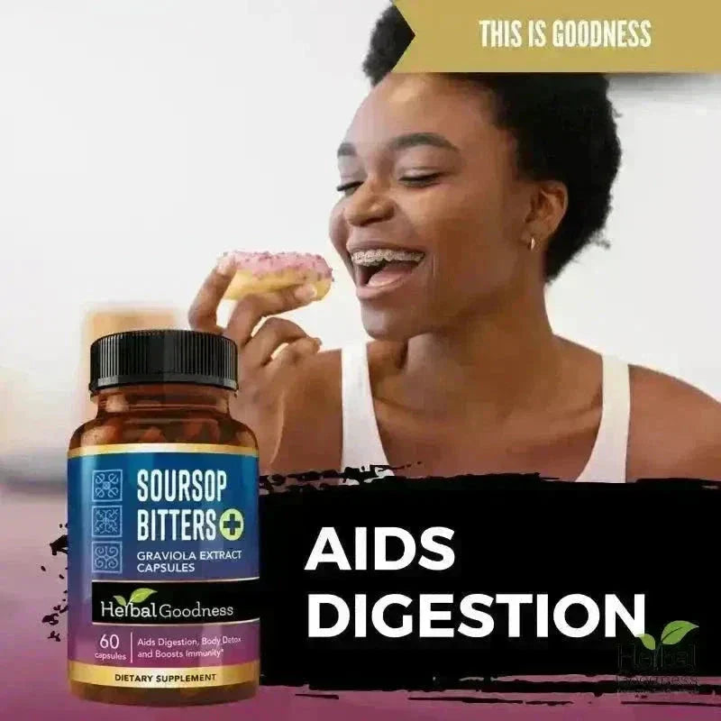 Soursop Bitters Graviola Extract - 120/1000mg Capsules - Immunity & Wellbeing Capsules Herbal Goodness 