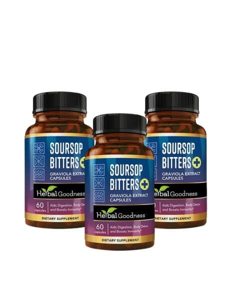 Soursop Bitters Graviola Extract - 120/1000mg Capsules - Immunity & Wellbeing Capsules Herbal Goodness 3 Bottles 