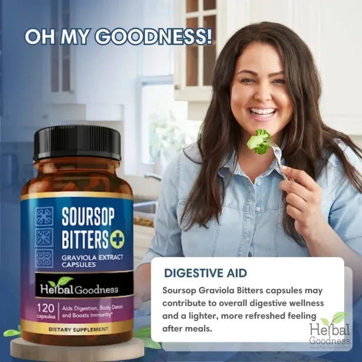 Soursop Bitters Graviola Extract - 120/1000mg Capsules - Immunity & Wellbeing Capsules Herbal Goodness 