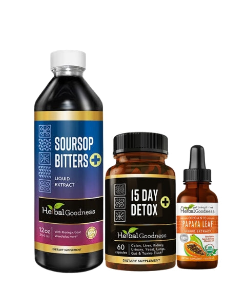 Soursop detox stack bundle: herbal soursop bitters extract in dark bottle