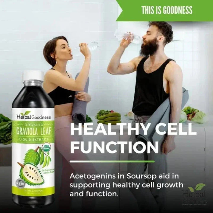 Soursop Leaf Graviola Extract - Organic Liquid - 15X Strength - Healthy Cell Function, Immunity & Relaxation - Herbal Goodness Liquid Extract Herbal Goodness 