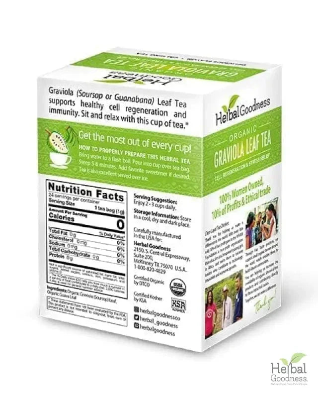 Soursop Leaf Tea Graviola Leaves - Organic 24/2g Tea Bags - Immunity & Cell Renew Tea & Infusions Herbal Goodness 