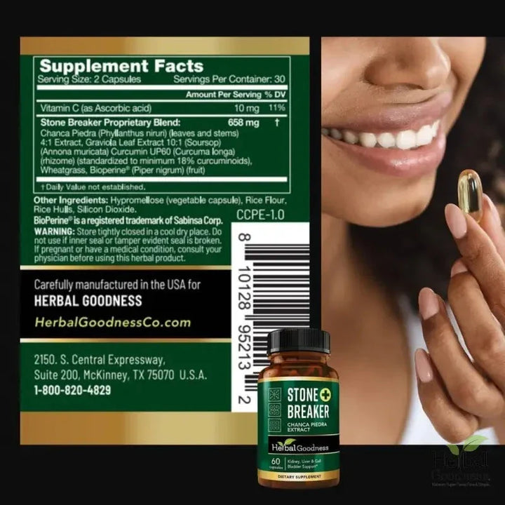 Stone Breaker Chanca Piedra - Capsules 10X Extract 60/600mg - Kidney Health Capsules Herbal Goodness 