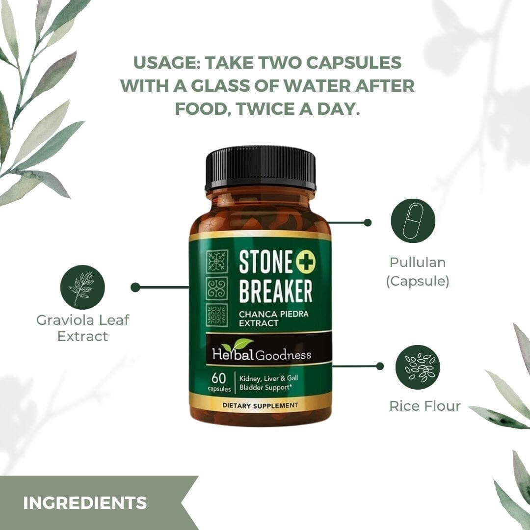 Stone Breaker Plus | Chanca Piedra Extract Capsules - Kidney Gall Bladder & Urinary Track Cleanse 60/600mg Herbal Goodness Capsules Herbal Goodness 